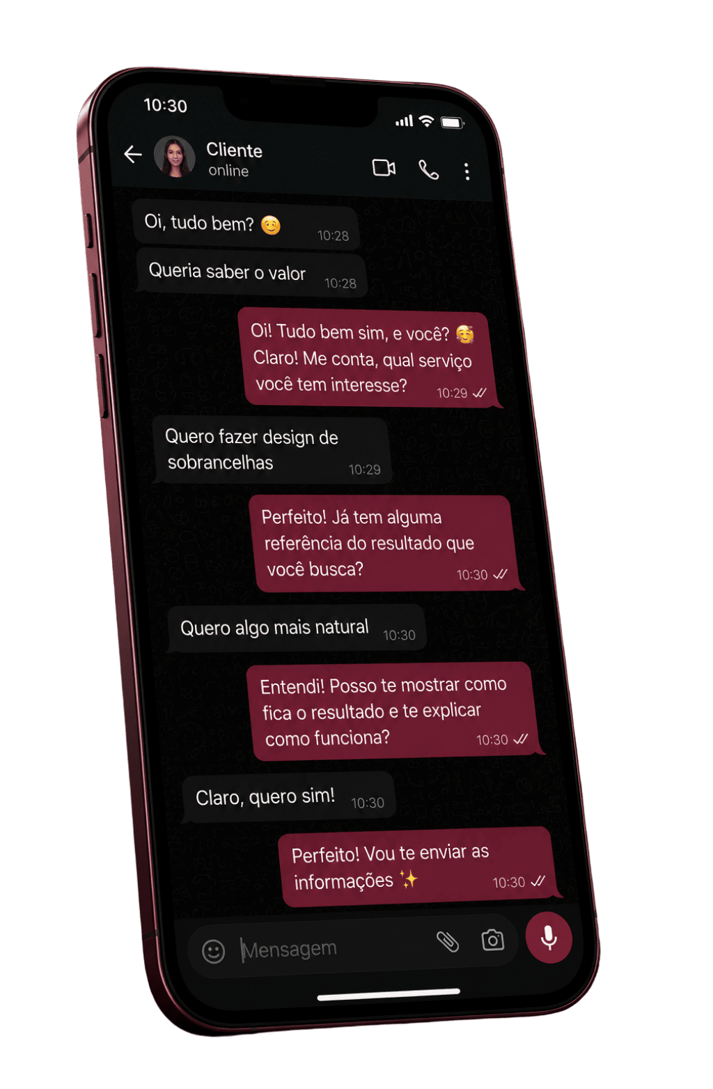 Mockup de conversa no WhatsApp